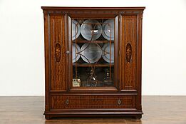 Mahogany & Marquetry Antique Book Case or China Display Cabinet #34775