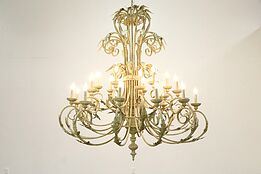 Wrought Iron Crackle Finish Vintage 24 Candle 5' Chandelier #34836