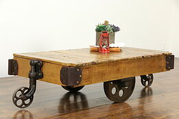 Industrial Salvage Antique Factory Cart, Iron Wheels, Coffee Table #35025