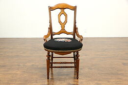 Victorian Antique Walnut Side or Desk Chair, Needlepoint Seat #35125
