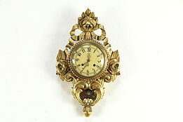 Gold Baroque Swedish Vintage Wall Clock, Carved Roses, Toreboda #33583