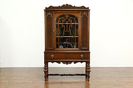 Tudor Antique Walnut & Burl Bar or China Cabinet, Signed Lenoir  #34768