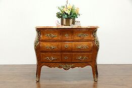 Bombe Tulipwood & Rosewood Marquetry Chest, Dresser, Commode, Marble Top #35294
