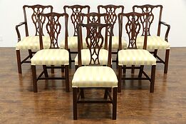 Set of 8 Georgian Chippendale Vintage Mahogany Dining Chairs, New Fabric #35325