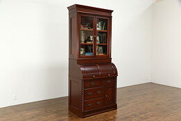 Victorian Style Hand Crafted Cherry Rolltop Secretary Desk & Bookcase #35080