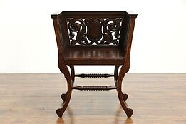 English Tudor Antique 1900 Carved Quarter Sawn Oak Hall Chair #34414