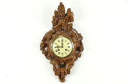 Baroque Swedish Vintage Hand Carved Fruitwood Wall Clock, Hasselblad #34553