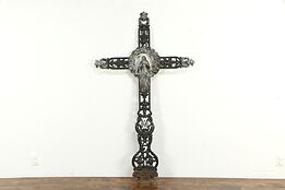 French Antique Cast Iron Filigree Cross with Mary from Shrine  #35073