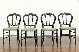 Victorian Set of 4 Antique Hand Painted Chairs, Petit Point Upholstery #35644