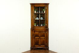 Oak Vintage English Farmhouse Cupboard Corner Cabinet, Raised Panels #35713