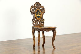 Black Forest Antique Carved Deer Marquetry Chair, Secret Compartment #35598