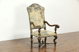 Carved Antique Flemish Parrot Tapestry Throne or Hall Chair #34943
