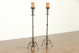 Pair of Antique Wrought Iron 41" Tall Candlesticks #35765