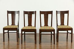 Set of 4 Arts & Crafts Mission Oak Antique Craftsman Dining / Game Chairs #35810