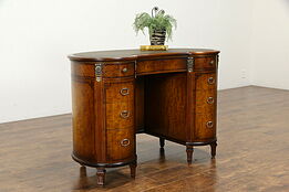 Traditional Mahogany Vintage Kidney Desk, Leather Top, Ebony Banding #35692