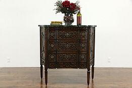 Marble Top Hall Console Cabinet or Chest, 1920's Carved Oak, Colby #35881