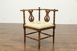 Victorian Antique 1900 Mahogany Corner Chair, Needlepoint & Petit Point #35911