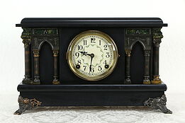 Victorian Antique Mantel Clock, Gothic Pillars, Sessions #34449