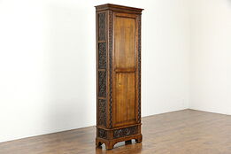 Oak Hand Carved Antique Belgian Narrow Cabinet or Chimney Cupboard #35769