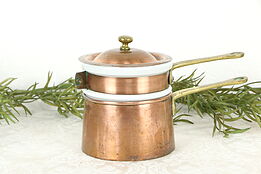 Copper Antique Fondue Pot or Double Boiler, Hall, Bazar Francaise #35965