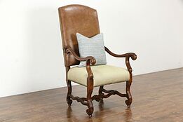 Leather Large Carved Fruitwood Vintage Chair, Ralph Lauren #35995