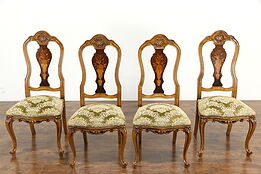 Set of 4 Antique Carved Italian Marquetry Game or Dining Chairs #36136
