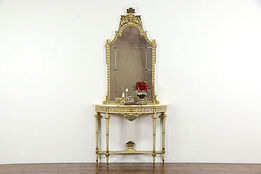 Hand Painted Antique Marble Top Italian  Hall Console & Mirror #36122