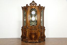 Baroque Italian Marquetry Carved Vintage China or Curio Display Cabinet #36135