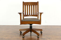 Stickley Vintage Craftsman Oak & Leather Swivel Office Desk Chair #36426