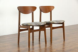Pair of Midcentury Modern Teak Vintage Danish Chairs, New Fabric, Moredo #35474