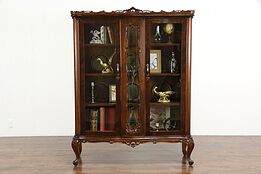 Walnut & Burl Carved Italian Antique Bookcase, Curio China Cabinet #35742
