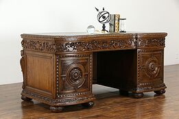 Classical Oak Hand Carved Antique German Library or Office Desk #36455