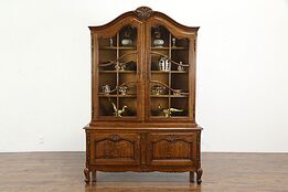 Country French Provincial Antique Oak China or Curio Cabinet, Bookcase #36520