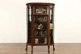 Victorian Oak Curved & Leaded Glass China or Curio Cabinet, Paw Feet #34299