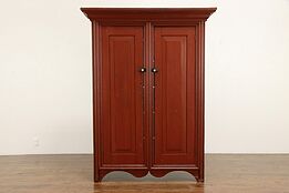 Farmhouse Country Pine Antique Cupboard, Cabinet or Armoire, Red Paint #35139