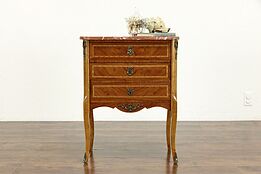 French Antique Marquetry & Banded Chest, Marble Top, Colbys #35215