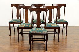 Set of 6 Oak Antique Craftsman or Farmhouse Dining Chairs, New Upholstery #36108