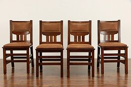 Set of 4 Art & Crafts Mission Oak Craftsman Leather Dining Chairs Phoenix #36143