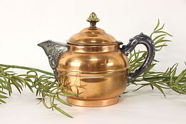 Copper Tea Kettle, Antique with Pewter & Brass Mounts, Rochester #36613