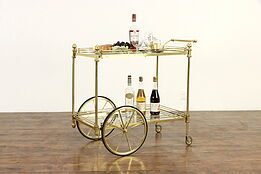 Classical Brass & Glass Vintage Bar Serving Cart,. Pineapple Finials #34395