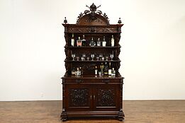 Black Forest Antique 1880 Walnut Bookcase, Sideboard or Back Bar, Dragons #36994