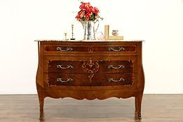 Marble Top Antique Italian Marquetry Bombe Chest, Commode or Dresser #37122