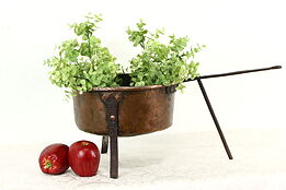 Copper Antique Hand Hammered Farmhouse Fireplace Pot, Handle & Stand  #37238