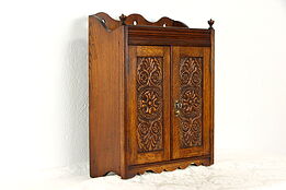 Oak Antique Wall or Tabletop Humidor Pipe Cabinet, Jewelry Medicine Chest #37131