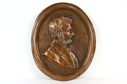 Hand Hammered Antique Copper Relief Plaque, Abraham Lincoln, 12.5" #37446