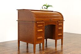 Oak Antique C Shape Office or Library Roll Top Desk, Cubicles File Drawer #34103