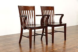 Pair of Antique Walnut Banker, Desk or Office Chairs, Milwaukee 1926 #35719