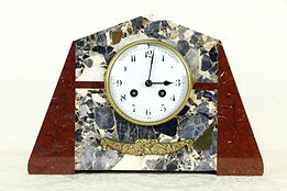 French Art Deco Period Antique 1925 Marble Mantel Clock, Signed FC #37391