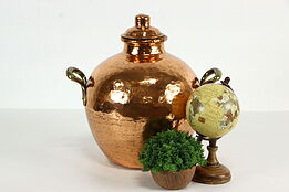 Hand Hammered Copper Antique Farmhouse Lidded Urn or Oil Pot #37718