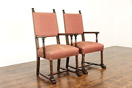 Pair of Scandinavian Antique Carved Armchairs, Recent Upholstery #37905